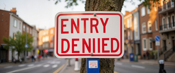 Obraz premium Entry Denied Sign on Tree in Urban Street Setting 