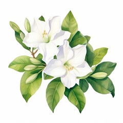 Obraz premium a watercolor illustration of Jasmineclip art, isolated on white background Flower Floral Water Color White Background