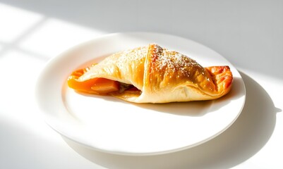 Delicious Golden Croissant Pastry with Sweet Orange Filling on White Plate