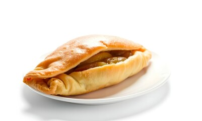 Delicious Golden Brown Apple Turnover Pastry on White Plate