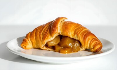 Delicious Apple Filled Croissant on White Plate