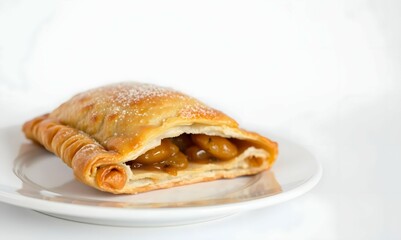 Delicious Golden Pastry Filled with Sweet Apricot Filling on White Plate