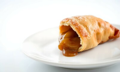 Delicious Apple Turnover Pastry with Caramel Filling on White Plate