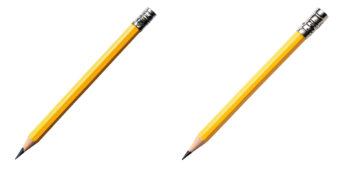 Two Yellow Pencils with Sharp Tips isolated on a transparent background.