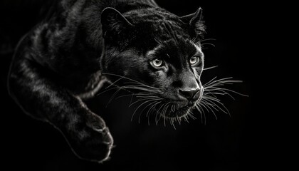 Panther in shadow, intense gaze