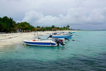  Tropical boats docked at marina on the Maldives
