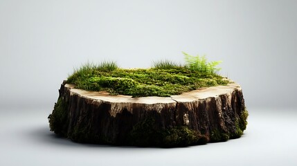 Nature's miniature forest atop a weathered tree stump.