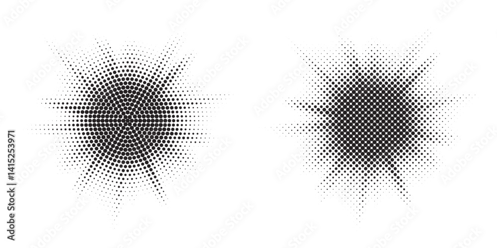 Poster halftone background. glowing light halftone effect. abstract grunge starburst halftone dots backgrou