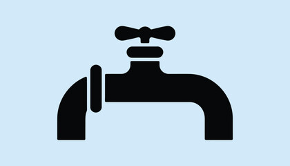 Black Faucet Icon with Valve Vector for Plumbing Services