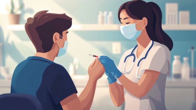 Nurse administers vaccination to patient in a medical setting during the pandemic