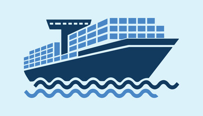 Cargo Ship with Containers on the Sea, Shipping and Freight Industry Vector