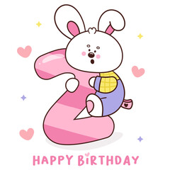 Cute bunny number 2 rabbit happy birthday party