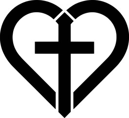 Fototapeta premium Heart Symbol Combined With Christian Cross Vector Illustration Sign