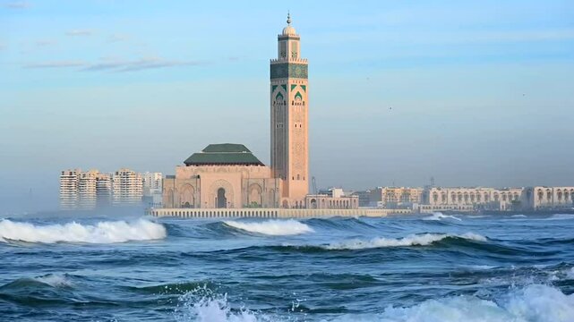 Hassan II Mosque Facing the Atlantic Ocean in Casablanca