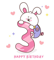 Cute bunny number 3 rabbit happy birthday party