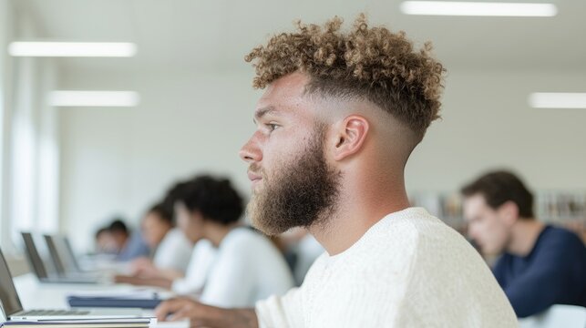 Focused student in a modern classroom