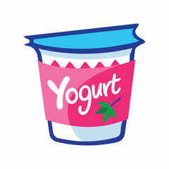 Yogurt cup illustration with pink and blue color scheme.