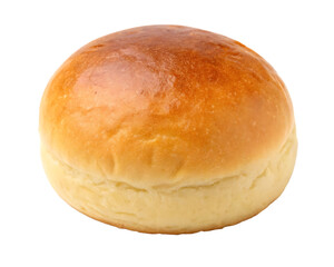 Close up of a single, perfectly baked brioche bun.