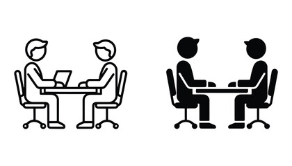 Business Meeting Icon – Two People Sitting at Table for Collaboration, Discussion, and Teamwork Graphics