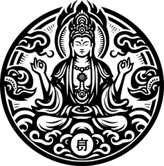 Avalokitesvara, simple logo, isolated on white	
