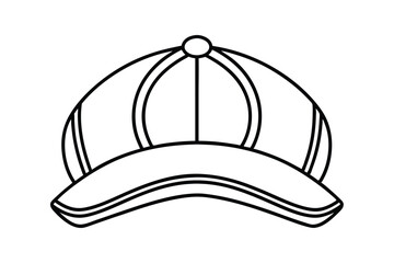 Line art illustration of a high-profile cap with structured crown and snap closure.eps