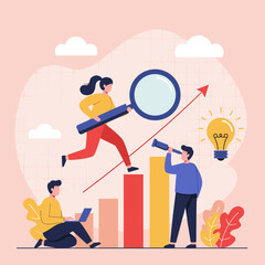 Visionary Pursuit: A dynamic scene where individuals chase innovative business targets, fueled by the vision of the leader