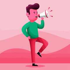 Announcement Illustration: A vibrant illustration depicts a person speaking into a megaphone, conveying a message with energy and impact, creating an effective visual for announcements.
