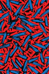Obraz premium Abstract pattern of blue crayons on a red background