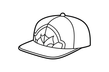 Line art illustration of a streetwear cap with graffiti-style front design.eps