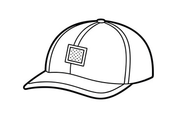 Line art illustration of a cap with a QR code label stitched.eps