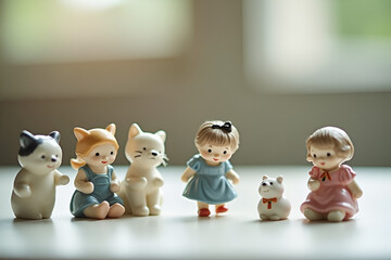 Charming Cute Figurines Styled as Girls and Cats Collectible