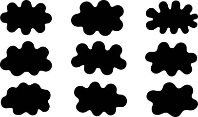 Set Of Nine Irregular Black Blobs On White Background Design Element