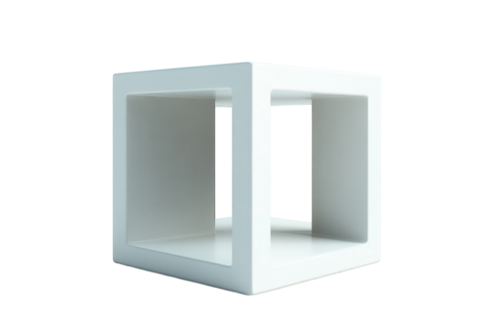 Modern minimalist white cube shelf unit perfect for display or storage clean lines and simple design against black background Clean sleek on transparent background