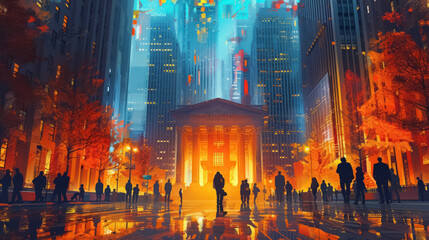 Obraz premium An illustration of the IPO process, showcasing a companies transition from private to public