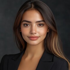 Fototapeta premium Hispanic female employee. ID photo, ID card, employee ID card. Passport photo. Studio background. AI generated.
