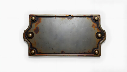 Vintage cast metal plate isolated on white background, grunge