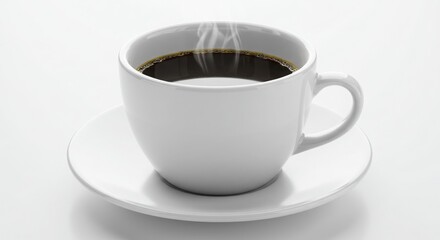 Obraz premium A close-up shot of a white ceramic coffee cup and saucer with dark aromatic liquid, showcasing minimalist design and glossy porcelain elegance