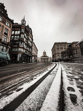 Snow in Brussels, Belgium, Mont des Arts