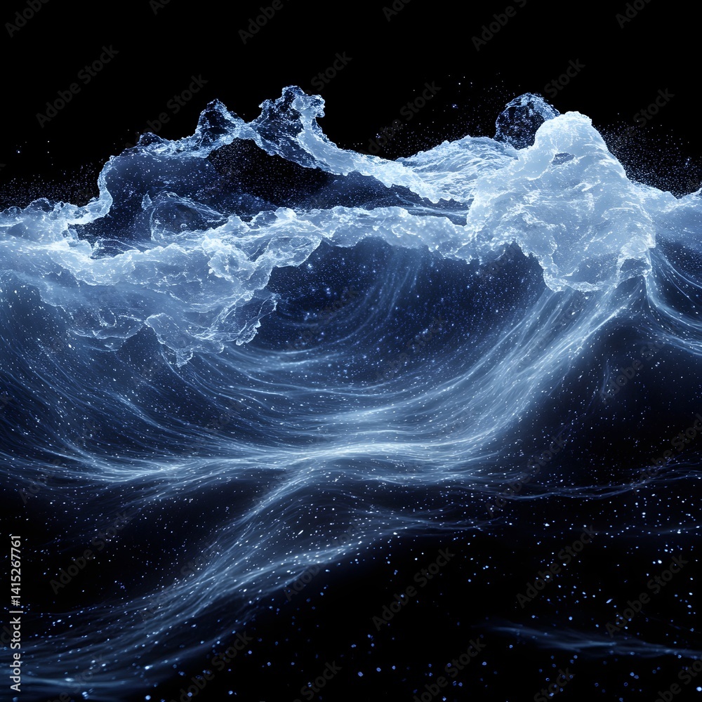 Poster a mesmerizing digital rendering of a celestial ocean wave, showcasing a serene and dreamy atmosphere