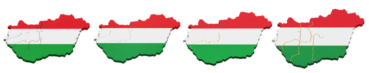 Obraz premium Hungary Map with National Flag Colors On Transparent Background