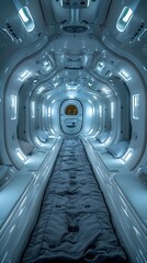 Fototapeta premium Futuristic Spaceship Cabin Interior Design with Sleek Pods and Comfortable Bedding