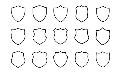 Shield icon. shield outline vector icon set. badge, protection, security, safety vector on white background.	