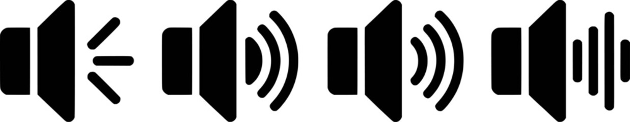 Speaker Sound Level Icons Collection Representing Volume Control And Audio Settings