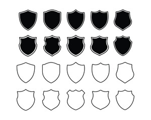 Shield Icon. Collection of Black and White Shield Icon. badge, protection, security, safety vector on white background.