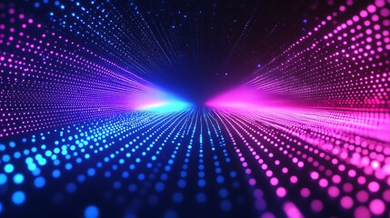 Glowing Pink and Blue Digital Tunnel, Abstract digital background with glowing pink and blue dots forming a tunnel effect