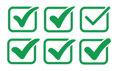 Green Checkmark icon set vector on white background.