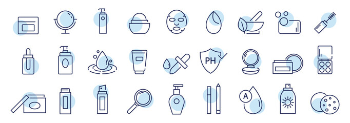 Minimal line-style cosmetic icons with soft blue circular accents. Perfect for elegant web design, branding, and user interfaces.