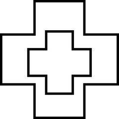 Obraz premium Outlined bold medical cross icon with layered effect, representing advanced medical aid or first responder services – Transparent Background.