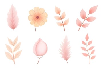 Fototapeta premium Watercolor Floral Set with Flower and Leaves in Pastel Colors