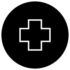 Simple circular icon with a medical cross in the center, symbolizing general healthcare and emergency services – Transparent Background.